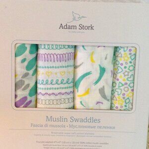 NWOT Adam Stork Cotton Muslin Swaddle Blankets; Babycore, Newborn, UNISEX, Soft